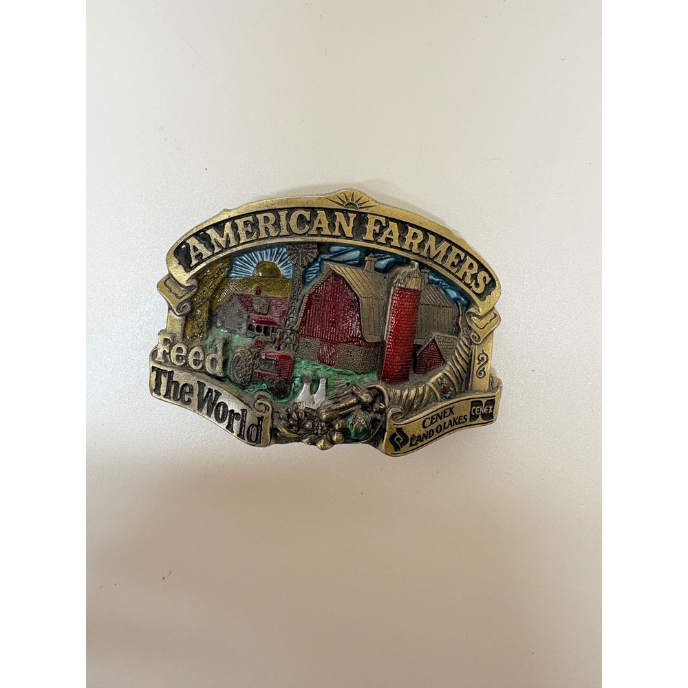 Cenex Land O Lakes American Farmers Feed The World Vintage Belt Buckle Barn